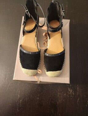 Crown Vintage Women’s Black Espadrille Ankle-Strap Wedges